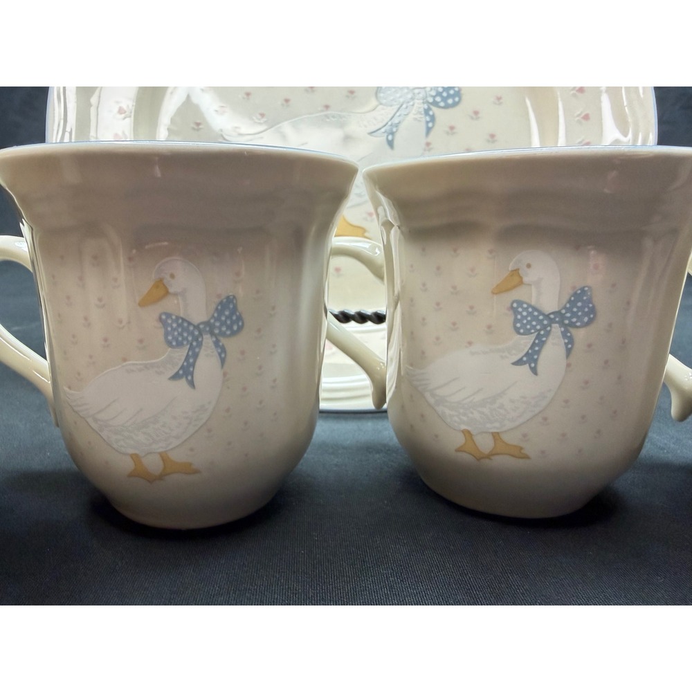 Tienshan Stoneware Country Goose Blue Bow Heart Vintage Dinnerware Cottagecore - Picture 12 of 16